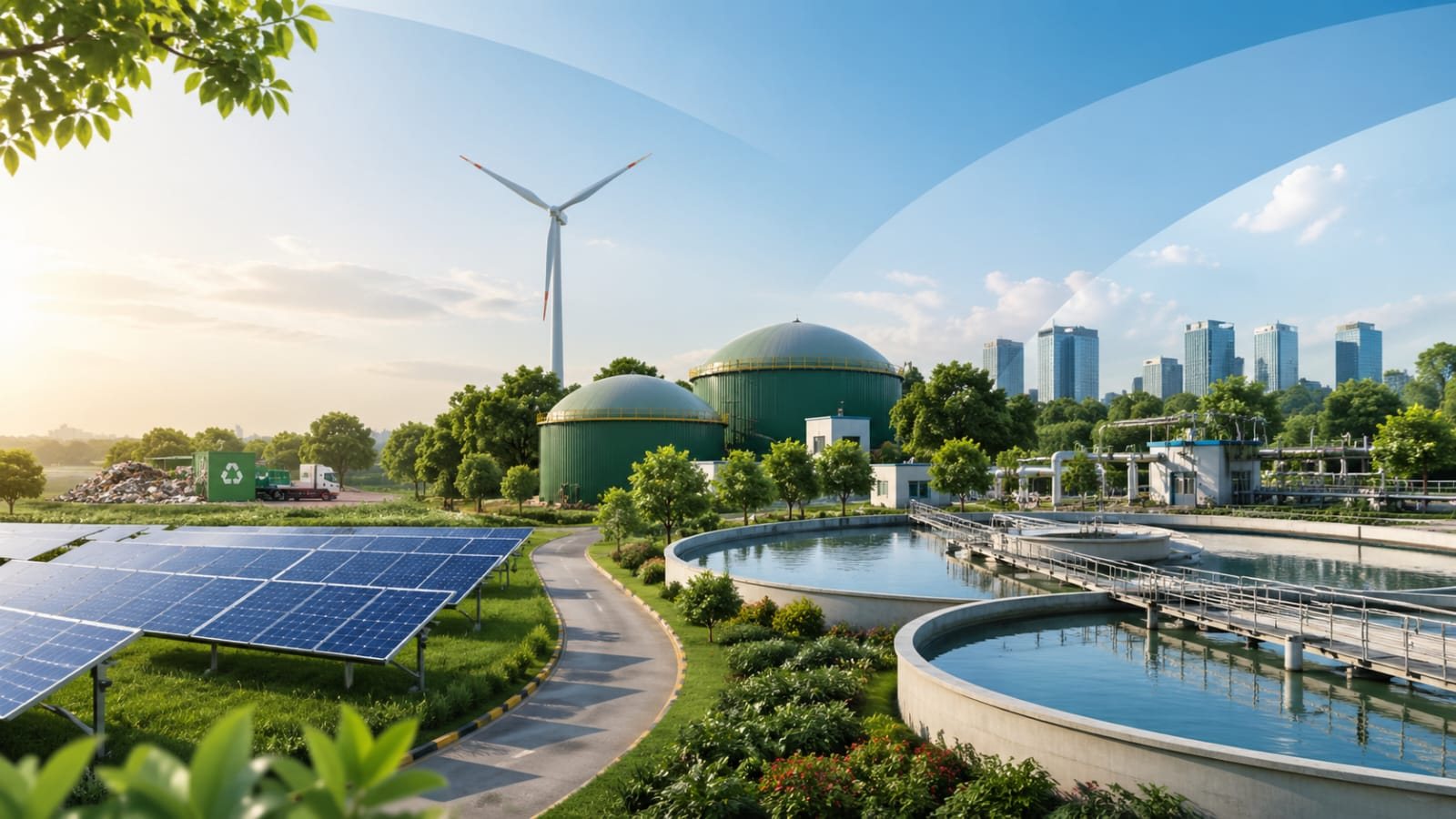 Sewaf Energy renewable energy plant with biogas digesters, solar array and water treatment